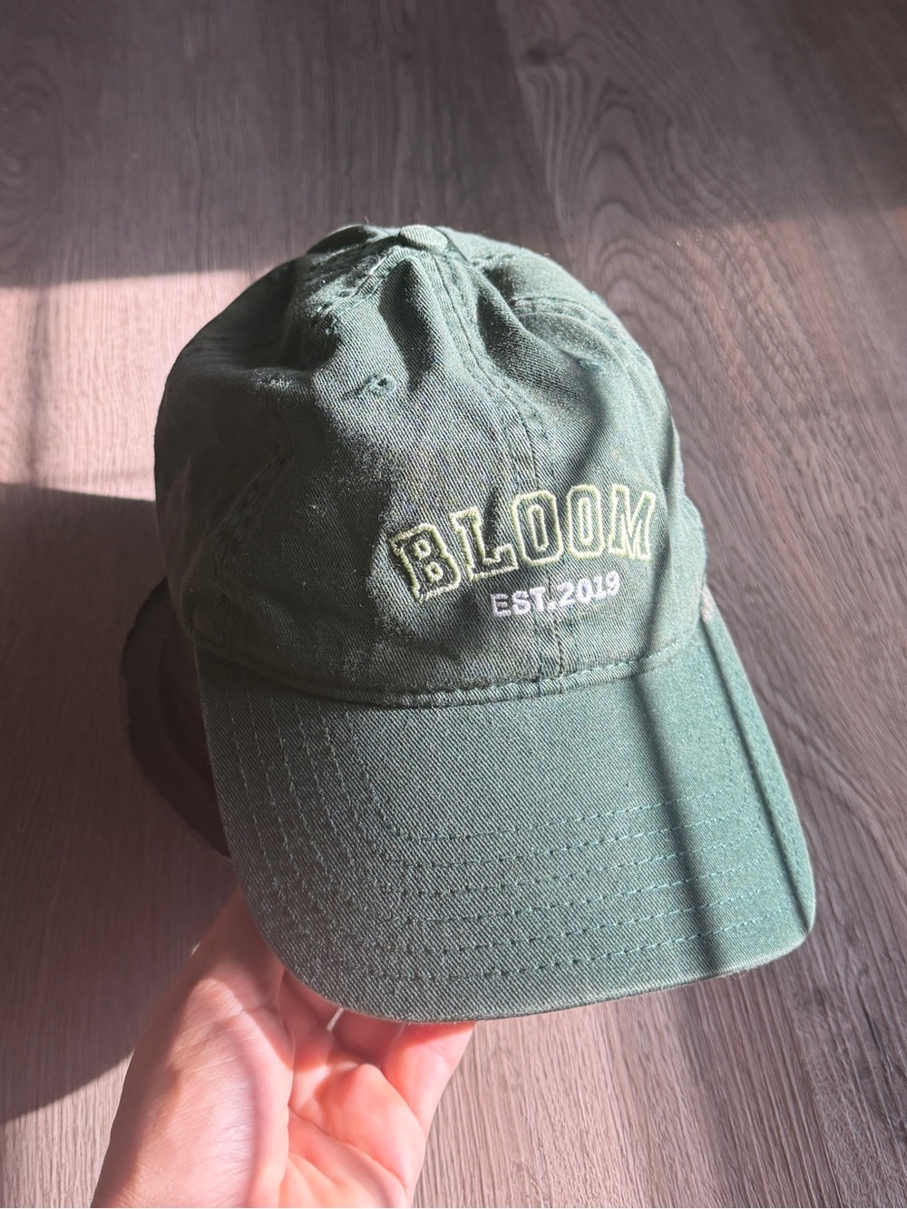 bloom Olive Green Embroidered Baseball Cap